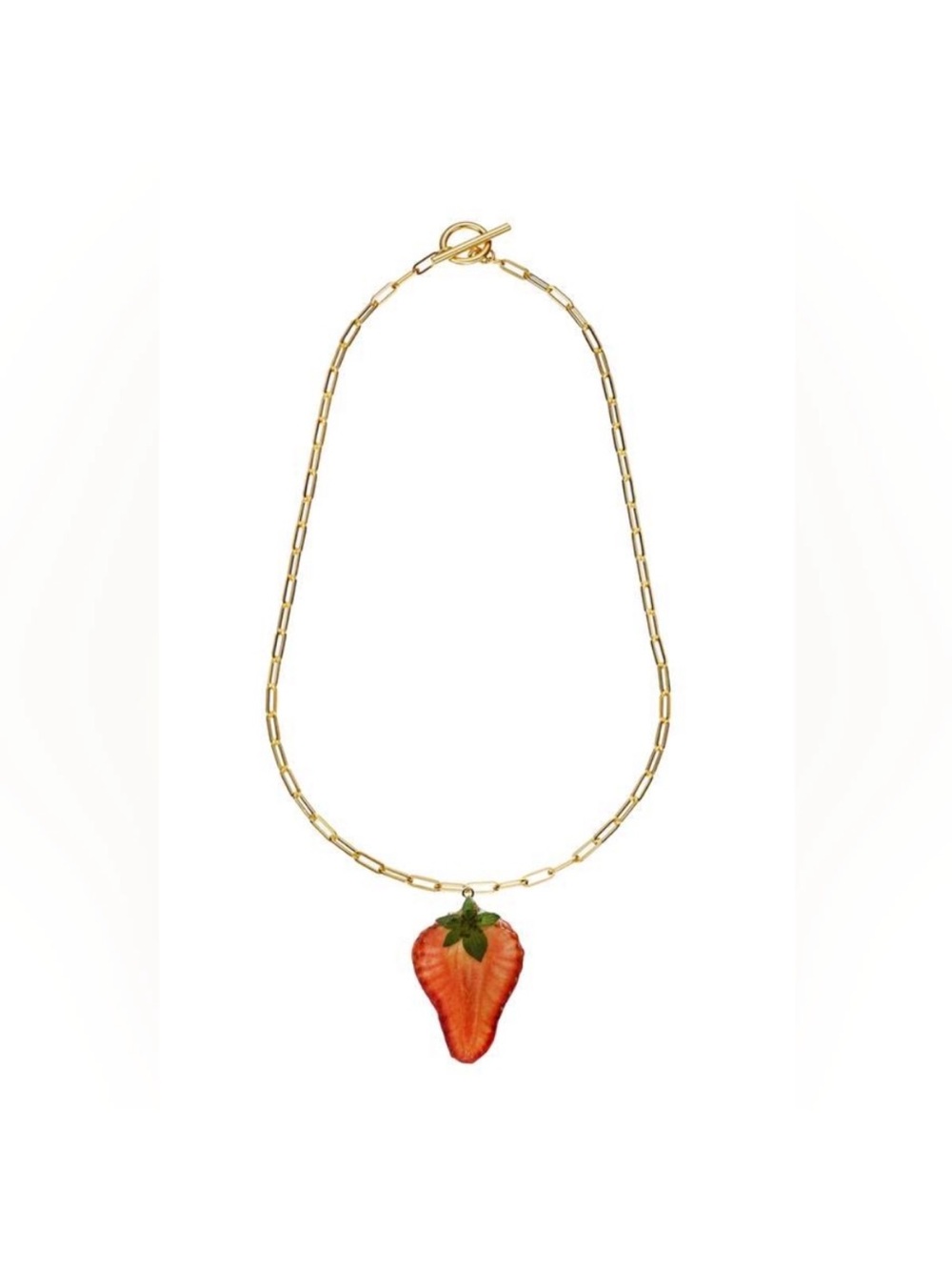 Gold Chain Necklace with Orange Strawberry Pendant - Women Jewelry